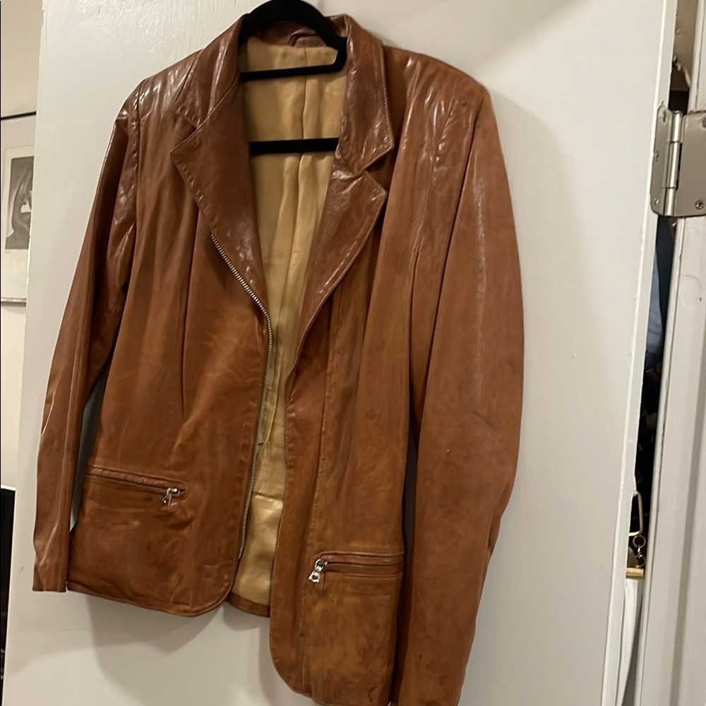 Cognac Brown Leather Jacket Vintage - S/M